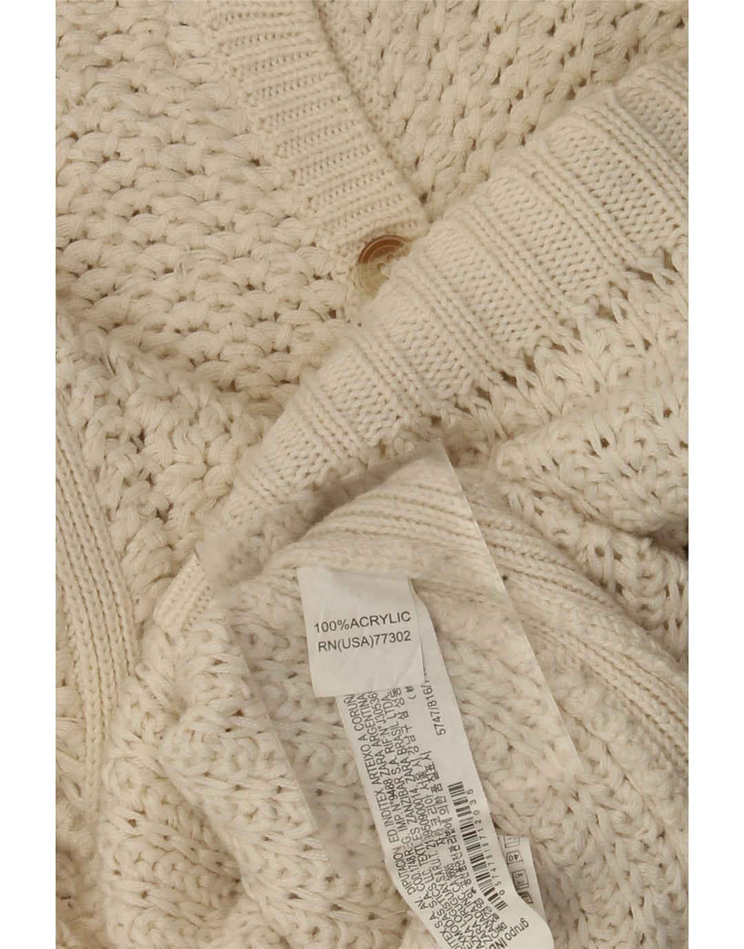 VINTAGE dame cardigantrøje med 3/4 ærmer UK 14 Medium Off White Akryl