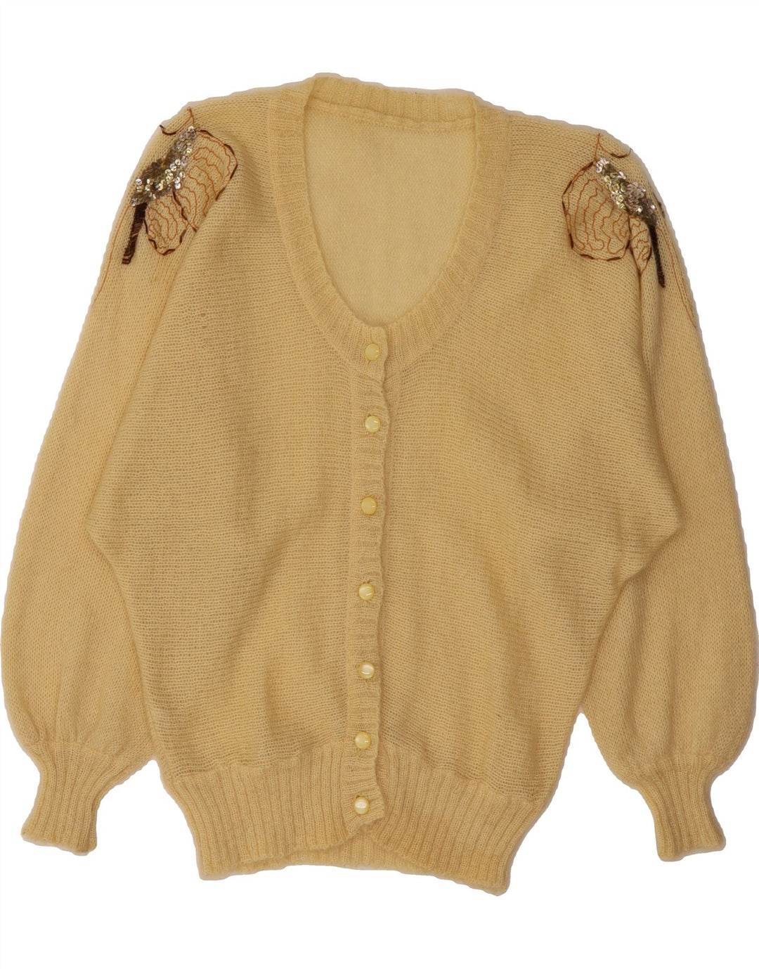 VINTAGE Womens Cardigan Sweater UK 14 Medium Yellow Mohair Vintage Vintage and Second-Hand Vintage from Messina Hembry 