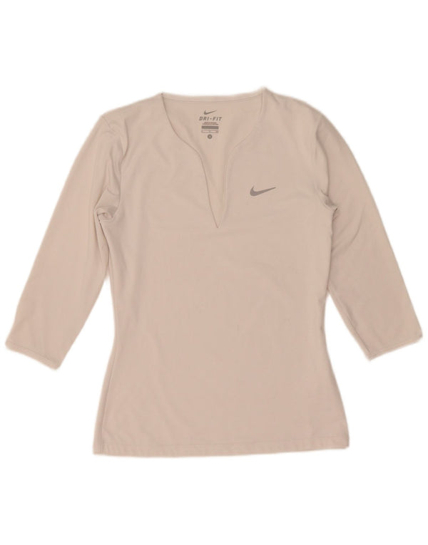 Nike Dame Dri Fit Top 3/4 ærme UK 10 Small White Polyester