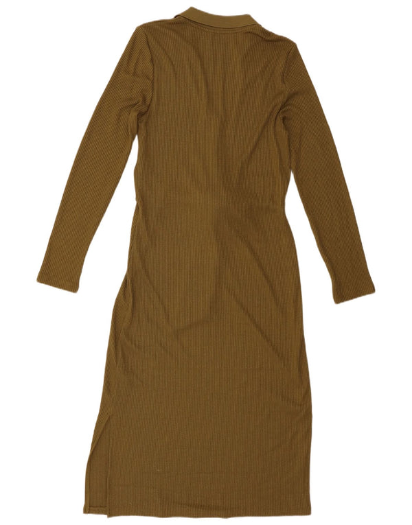 Marks & Spencer Dame Langærmet Jumper Dress UK 8 Small Khaki Polyester