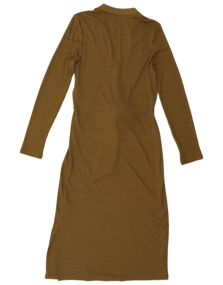 Marks & Spencer Dame Langærmet Jumper Dress UK 8 Small Khaki Polyester