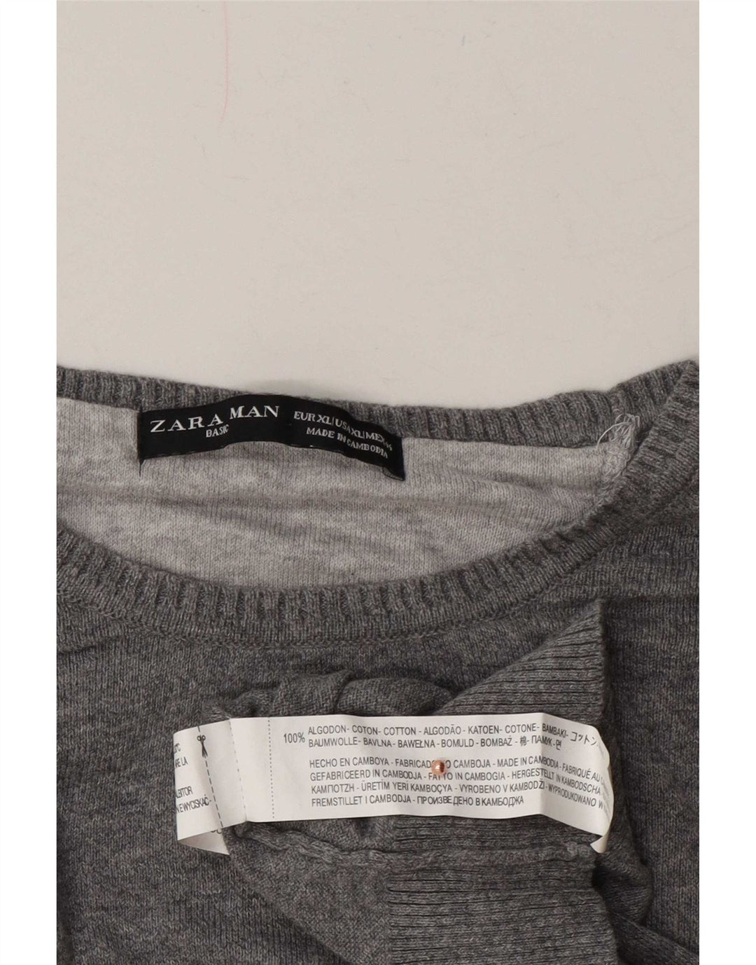 Zara Herre sweater med rund hals XL Grå bomuld