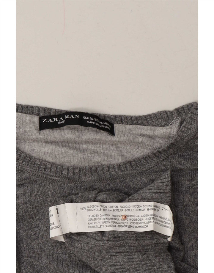 Zara Herre sweater med rund hals XL Grå bomuld