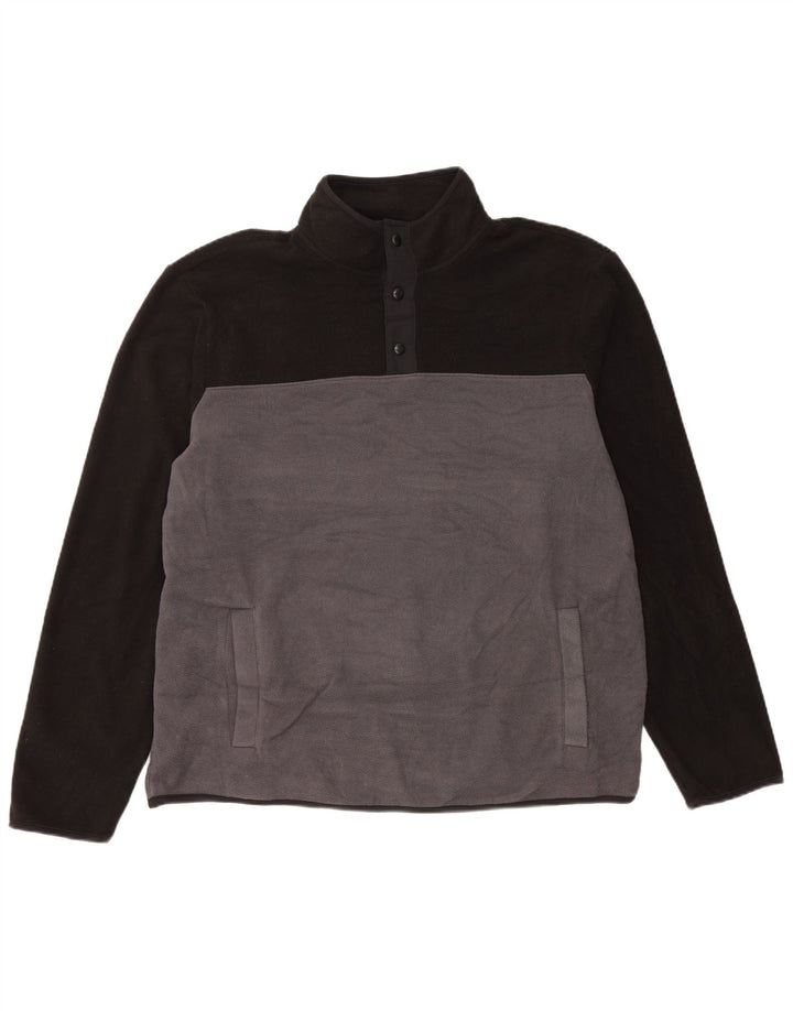 Marks & Spencer Herre Button Neck Fleece Jumper Stor Grå Colourblock