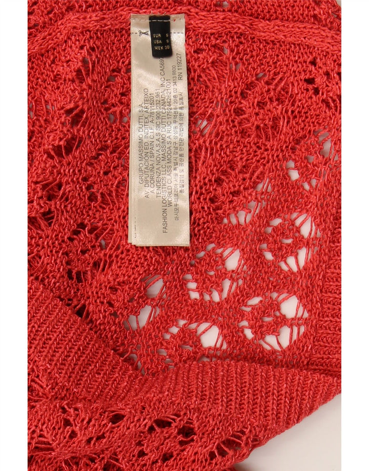MASSIMO DUTTI Womens 3/4 Sleeve V-Neck Jumper Sweater UK 10 Small Red Vintage Massimo Dutti and Second-Hand Massimo Dutti from Messina Hembry 