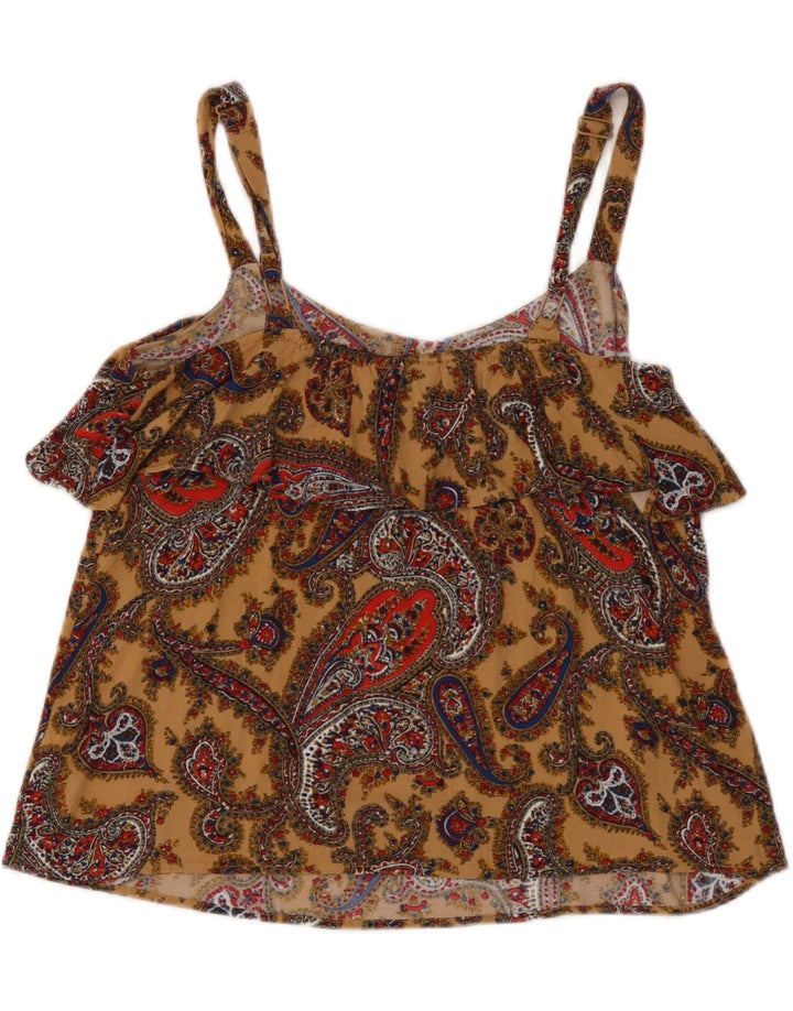 Fat Face Dame Crop Cami Top UK 12 Medium Brown Paisley Viscose