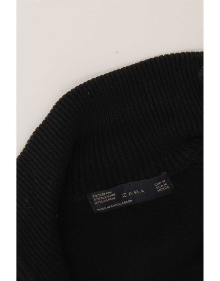 Zara Dame Cardigan Sweater UK 12 Medium Sort Bomuld