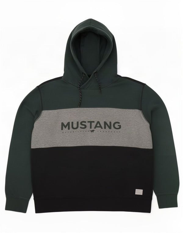 Mustang Mens Graphic Hoodie Jumper XL Green Colourblock Cotton