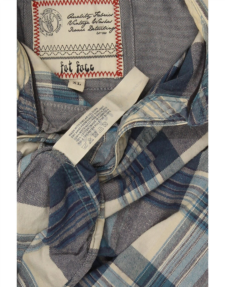 Fat Face Herre Flanellskjorte XL Blå Plaid Bomuld
