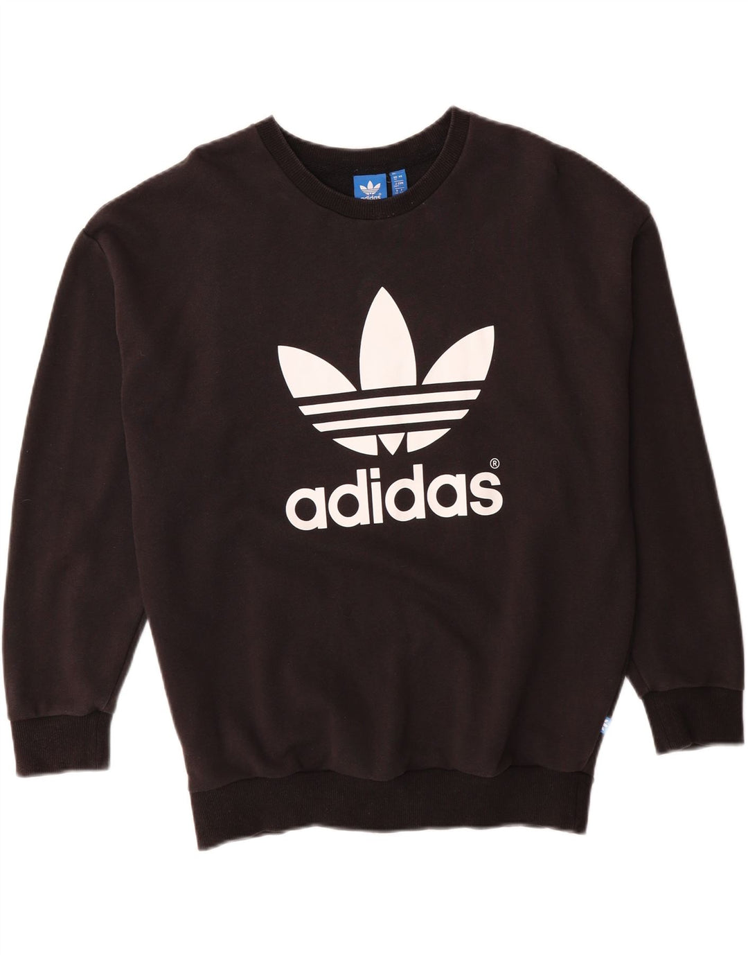 ADIDAS Womens Loose Fit Graphic Sweatshirt Jumper UK 12 Medium Black Vintage Adidas and Second-Hand Adidas from Messina Hembry 