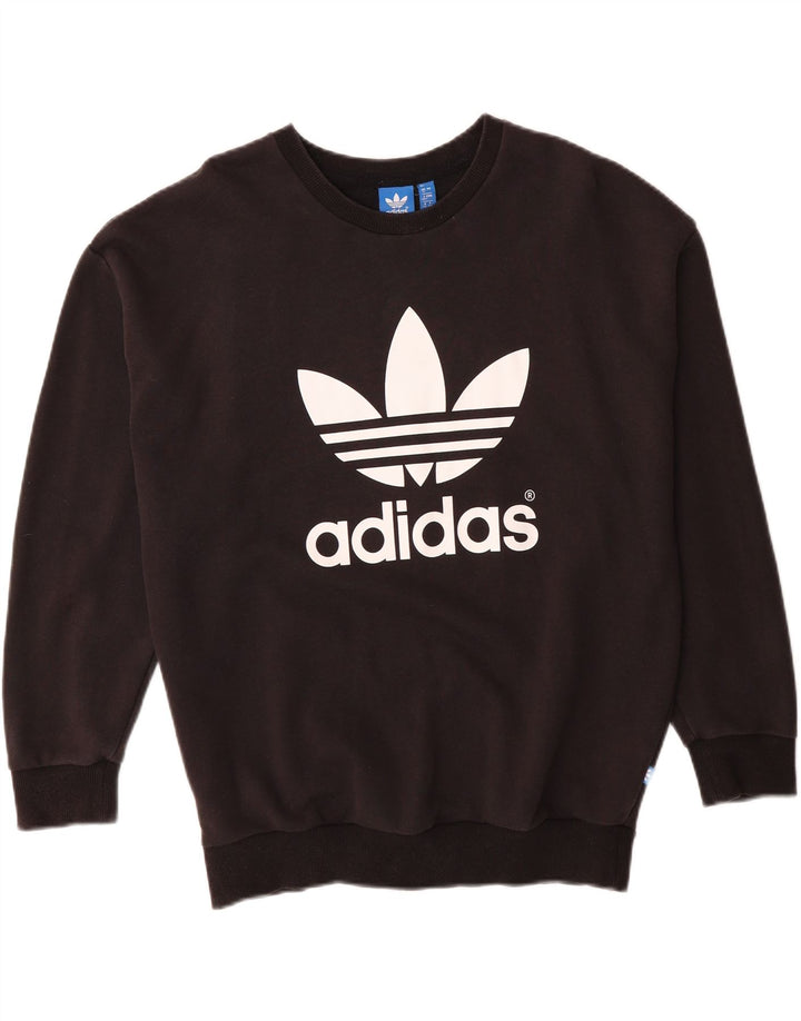 ADIDAS Womens Loose Fit Graphic Sweatshirt Jumper UK 12 Medium Black Vintage Adidas and Second-Hand Adidas from Messina Hembry 