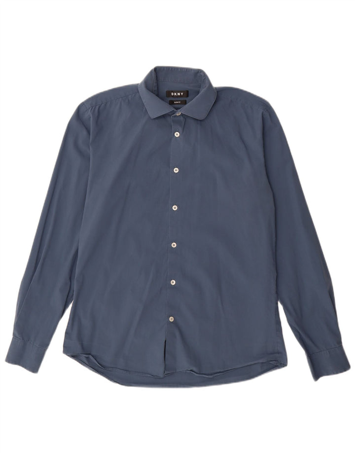 DKNY Herre Slim Fit skjorte str. 40 16 Large Blue Cotton