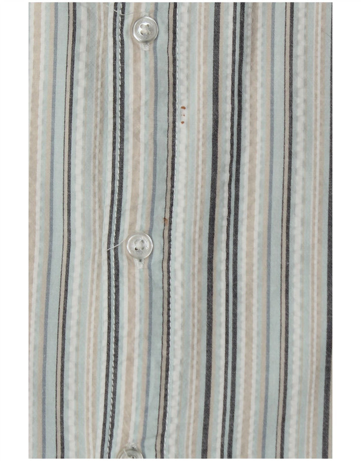 JAMES PRINGLE Mens Short Sleeve Shirt Large Blue Striped Cotton