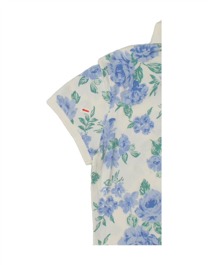 BENETTON Womens Polo Shirt UK 12 Medium White Floral Vintage Benetton and Second-Hand Benetton from Messina Hembry 