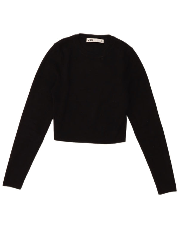 Zara Womens Crop Top UK 14 Large Black Viscose