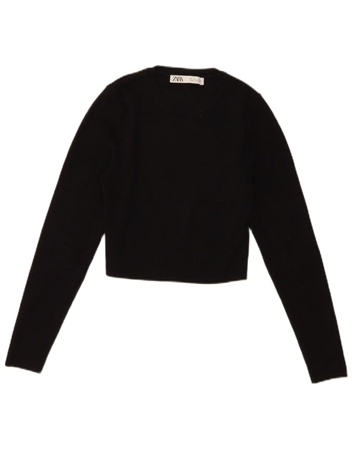 Zara Womens Crop Top UK 14 Large Black Viscose