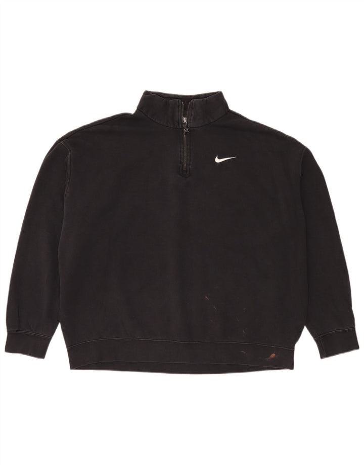 Nike Dame 1/4 Zip Oversized Sweatshirt Jumper UK 10 Lille sort bomuld
