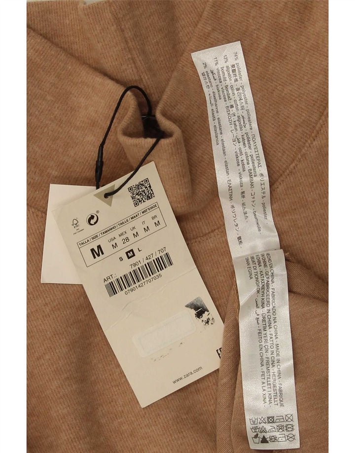 Zara Dame 3/4 ærmet A-line Kjole UK 12 Medium Beige Polyester