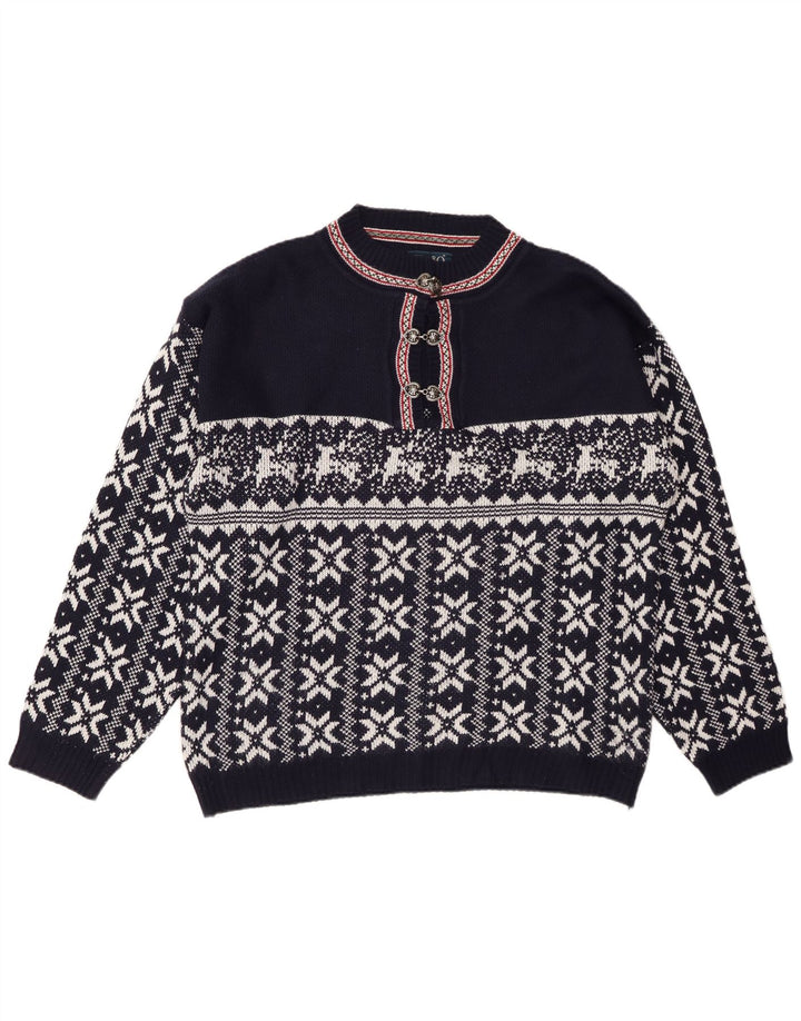 CENTRO MAGLIA Dame Button Neck Sweater UK 14 Medium Navy Blue