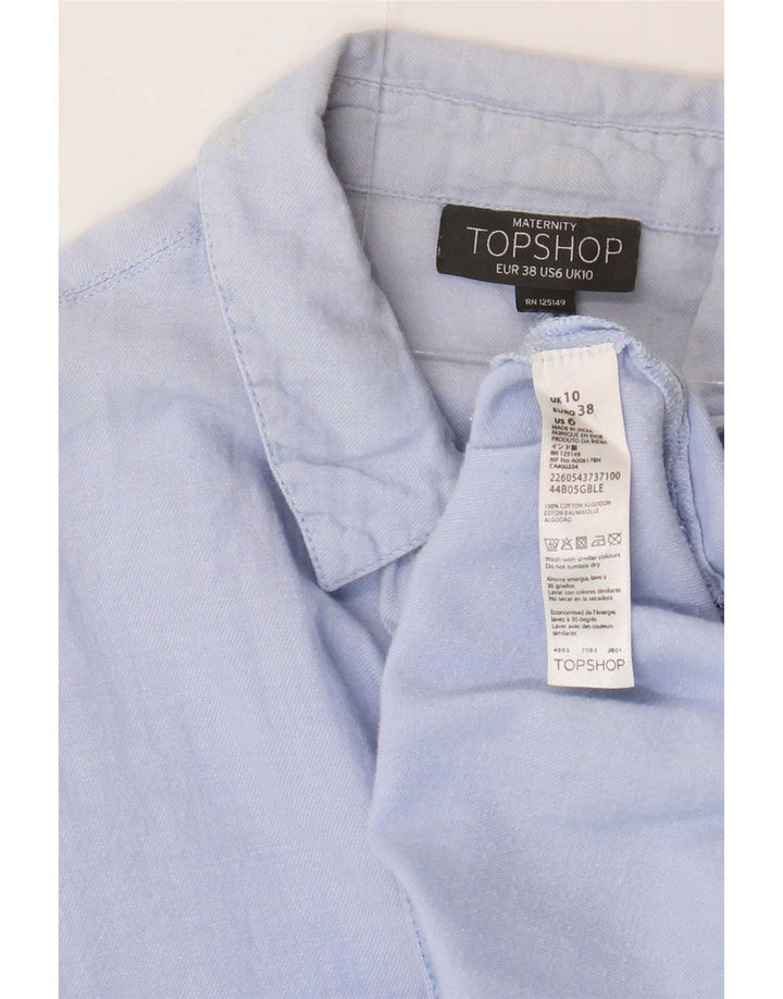 Topshop Dame Oversized Skjorte UK 10 Small Blue Cotton