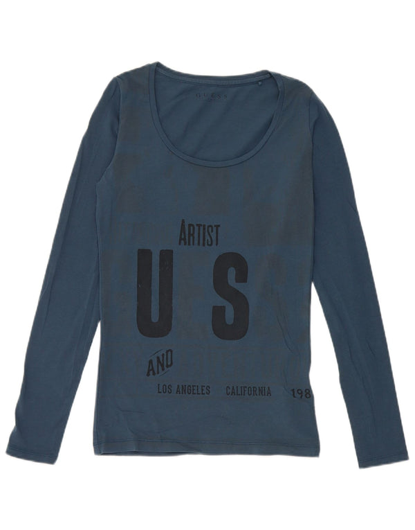 Guess Womens Artist Grafisk Top Langærmet UK 6 XS Blue Cotton
