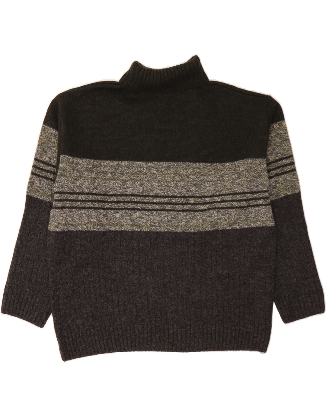VINTAGE Herre rullehals sweater stor kaki stribet akryl