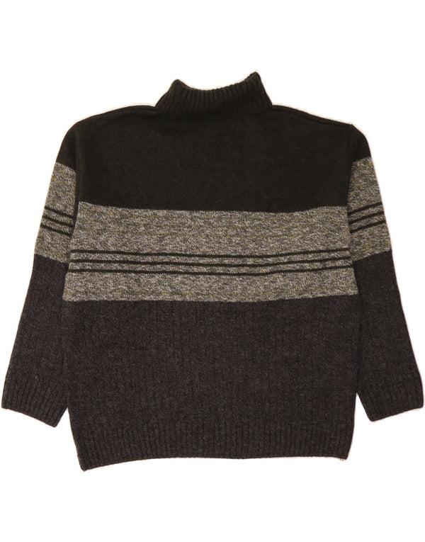 VINTAGE Herre rullehals sweater stor kaki stribet akryl