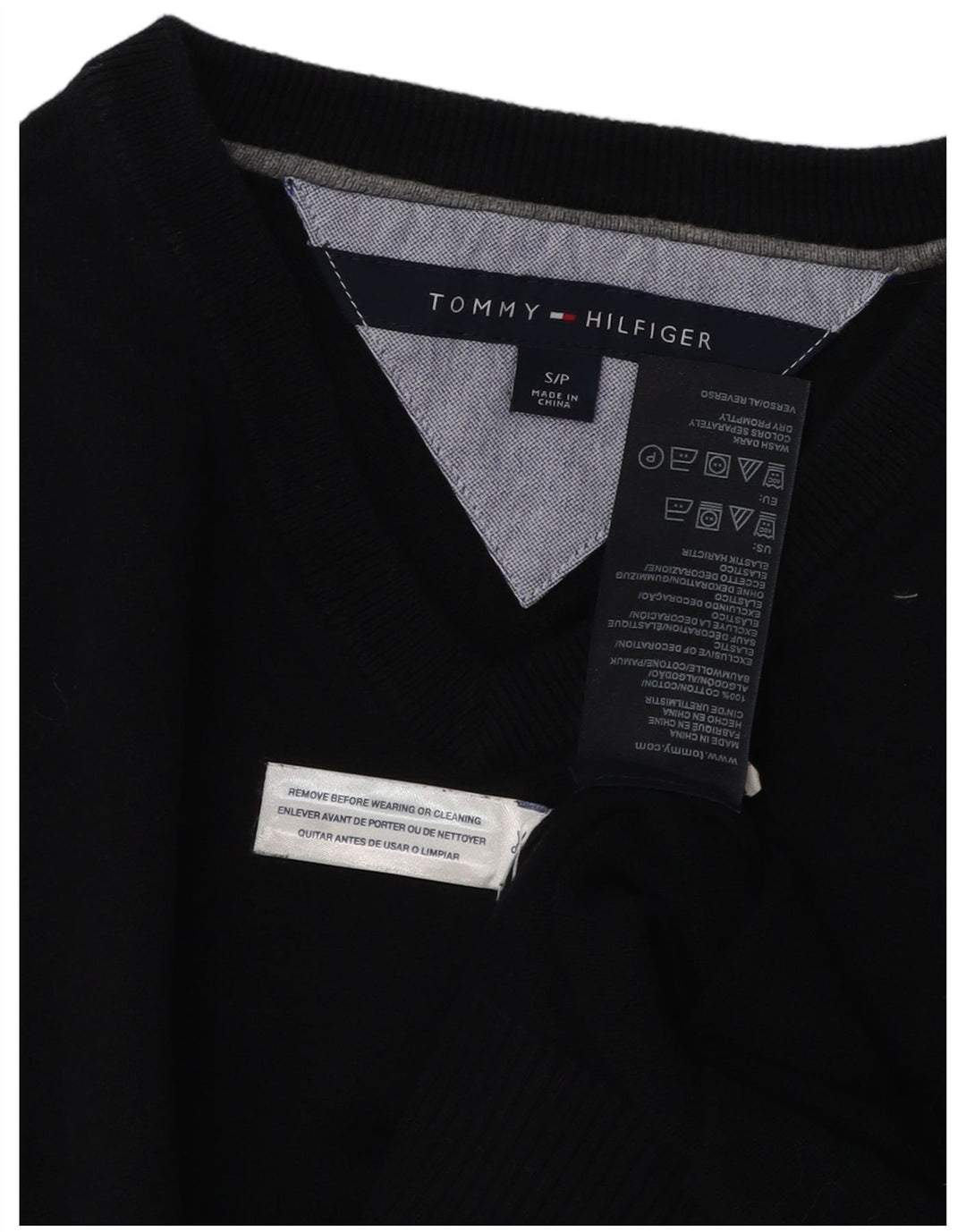 TOMMY HILFIGER Mens V-Neck Jumper Sweater Small Navy Blue Cotton