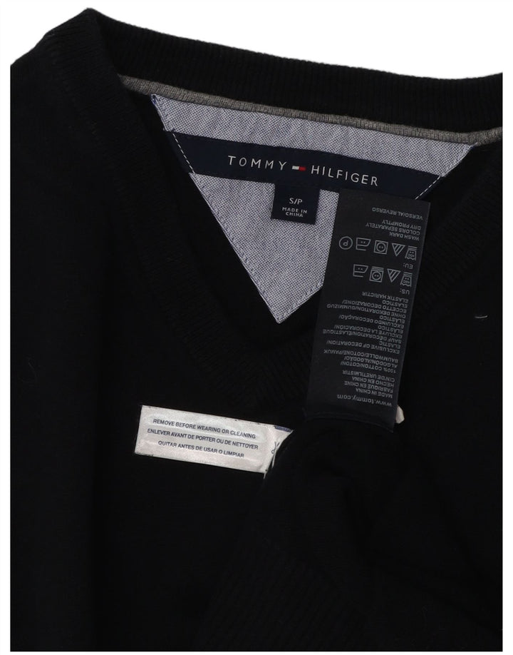 TOMMY HILFIGER Mens V-Neck Jumper Sweater Small Navy Blue Cotton
