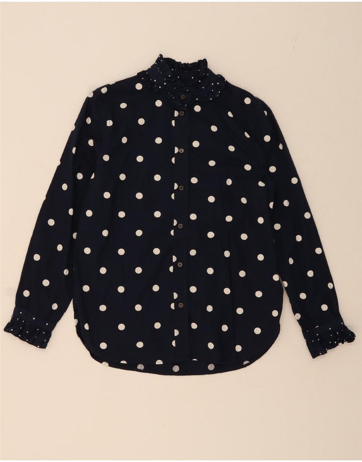J. CREW Womens Oversized Shirt Blouse UK 10 Small Navy Blue Polka Dot Vintage J. Crew and Second-Hand J. Crew from Messina Hembry 
