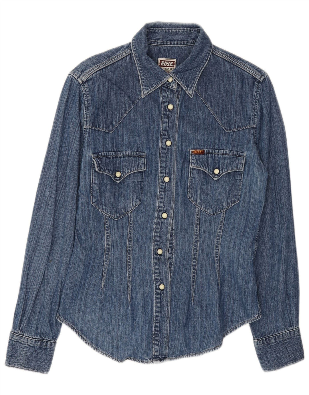 RIFLE Dame Denim Shirt UK 10 Small Blue Cotton