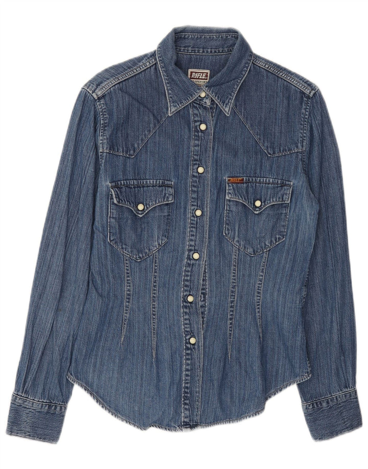 RIFLE Dame Denim Shirt UK 10 Small Blue Cotton