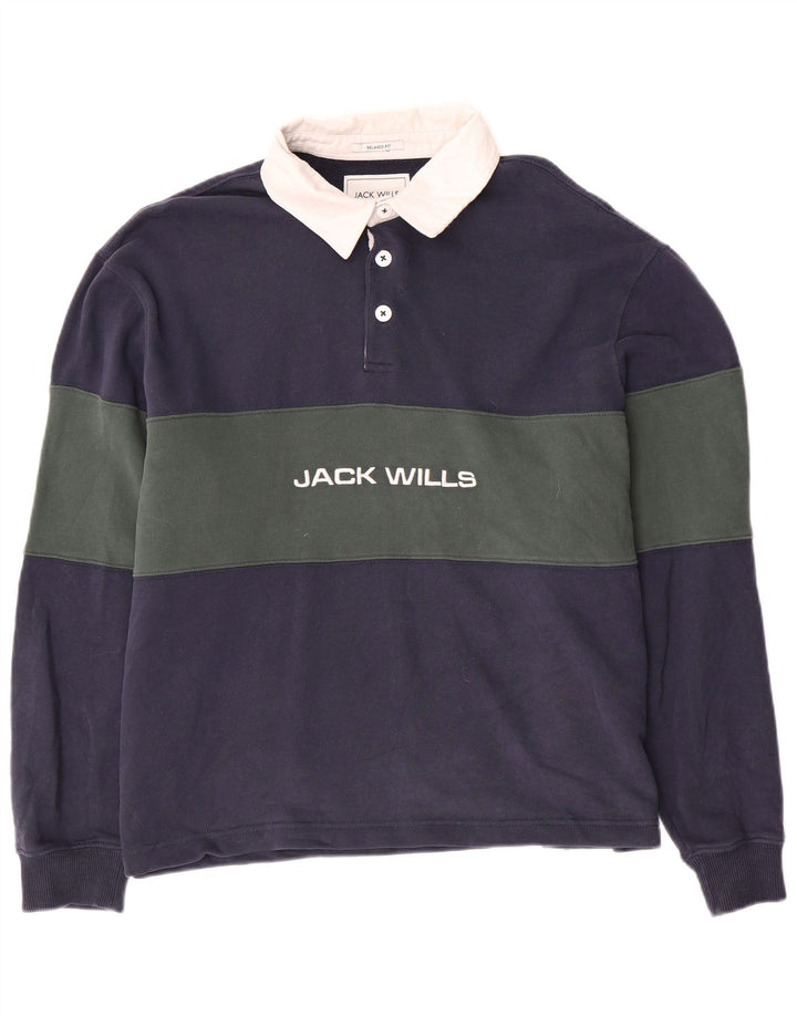 JACK WILLS Grafisk Rugby Polo Shirt til mænd XL Navy Blue Colourblock