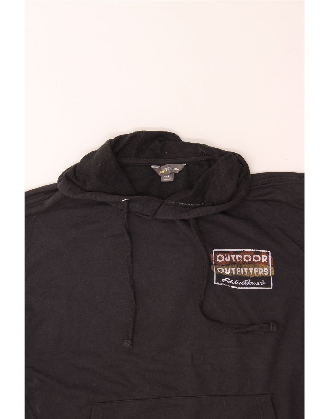 EDDIE BAUER Mens Graphic Hoodie Jumper Large Black Cotton Vintage Eddie Bauer and Second-Hand Eddie Bauer from Messina Hembry 