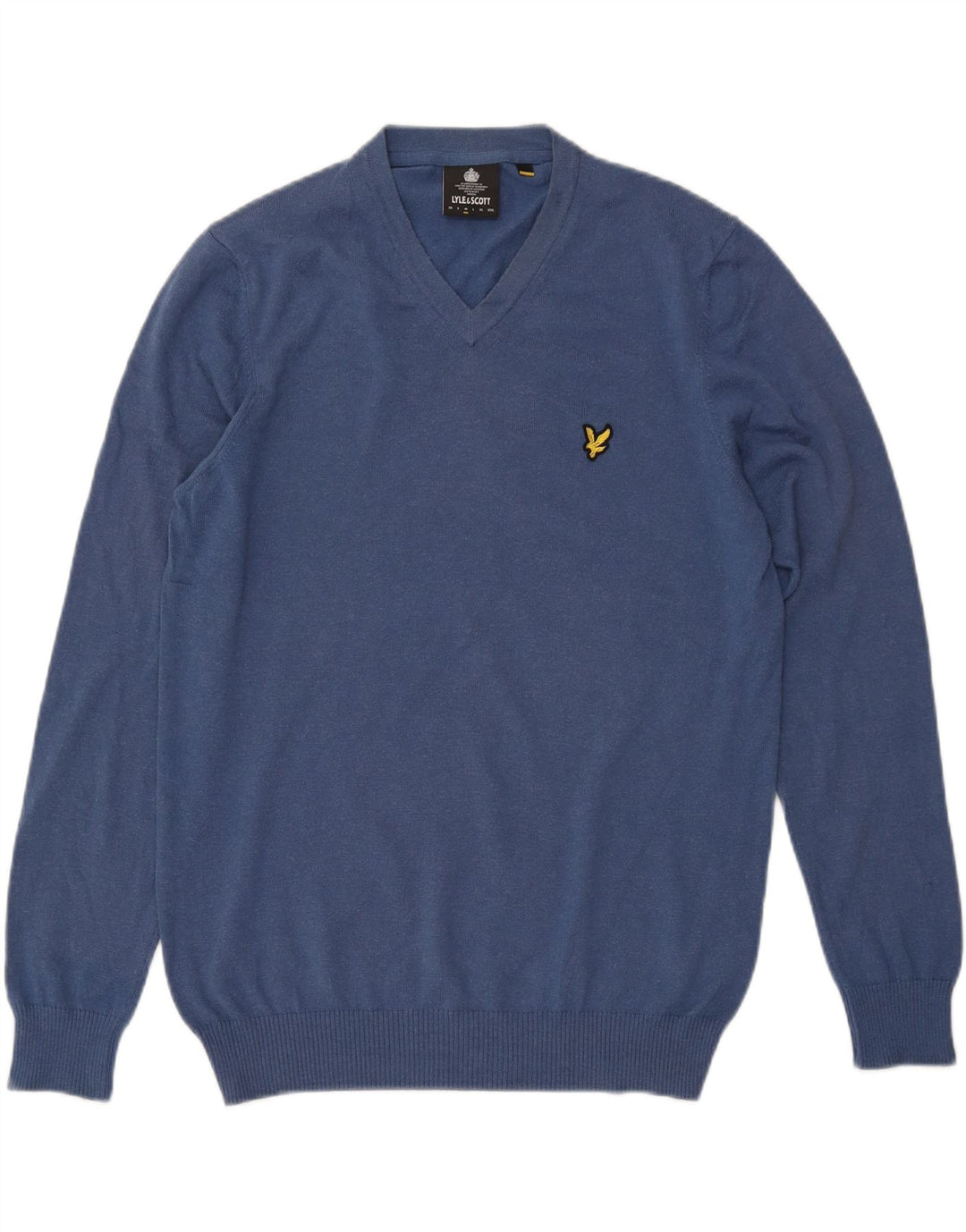 Lyle & Scott Herre V-hals sweater mellemblå bomuld