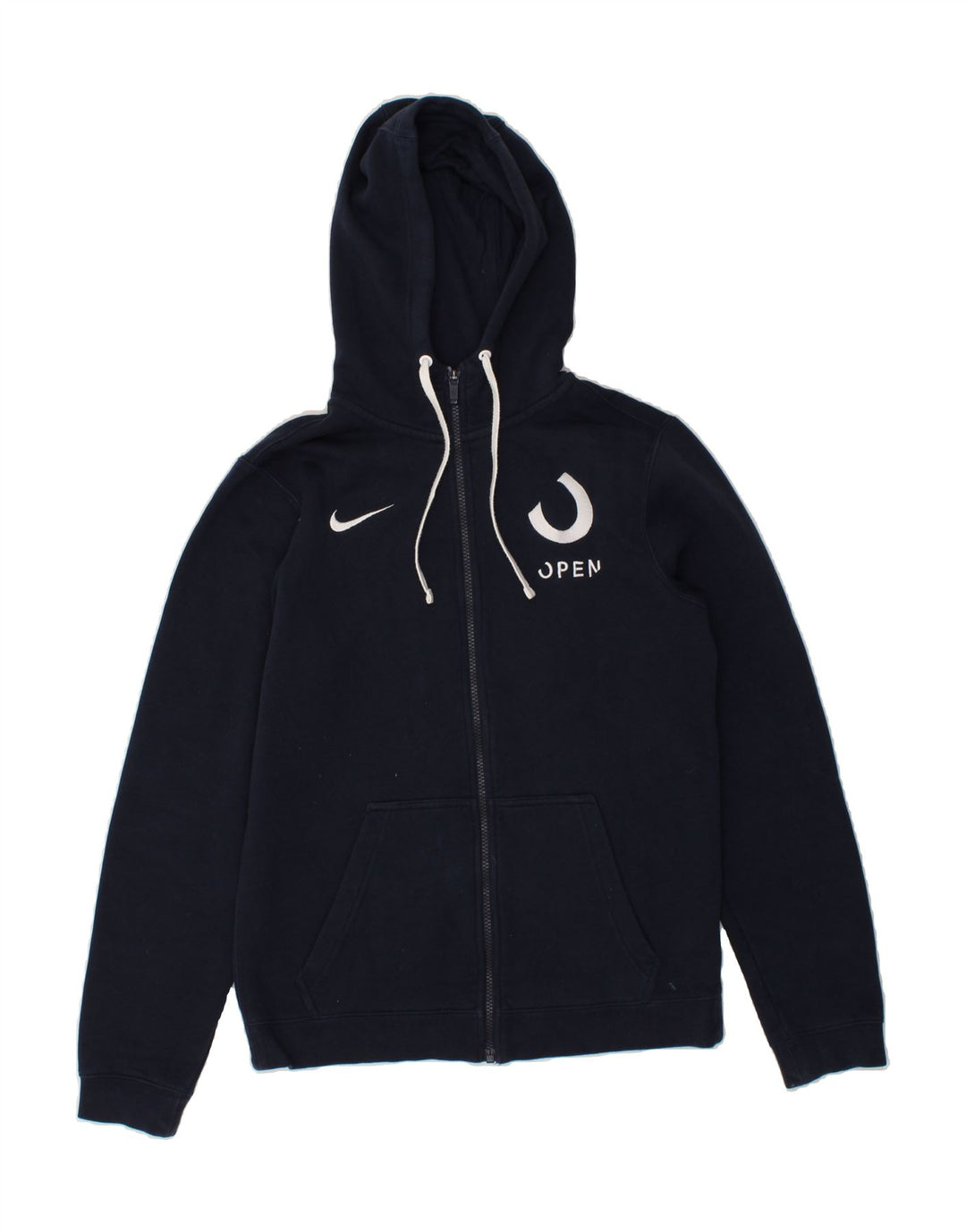NIKE Mens Graphic Zip Hoodie Sweater Small Navy Blue Vintage Nike and Second-Hand Nike from Messina Hembry 