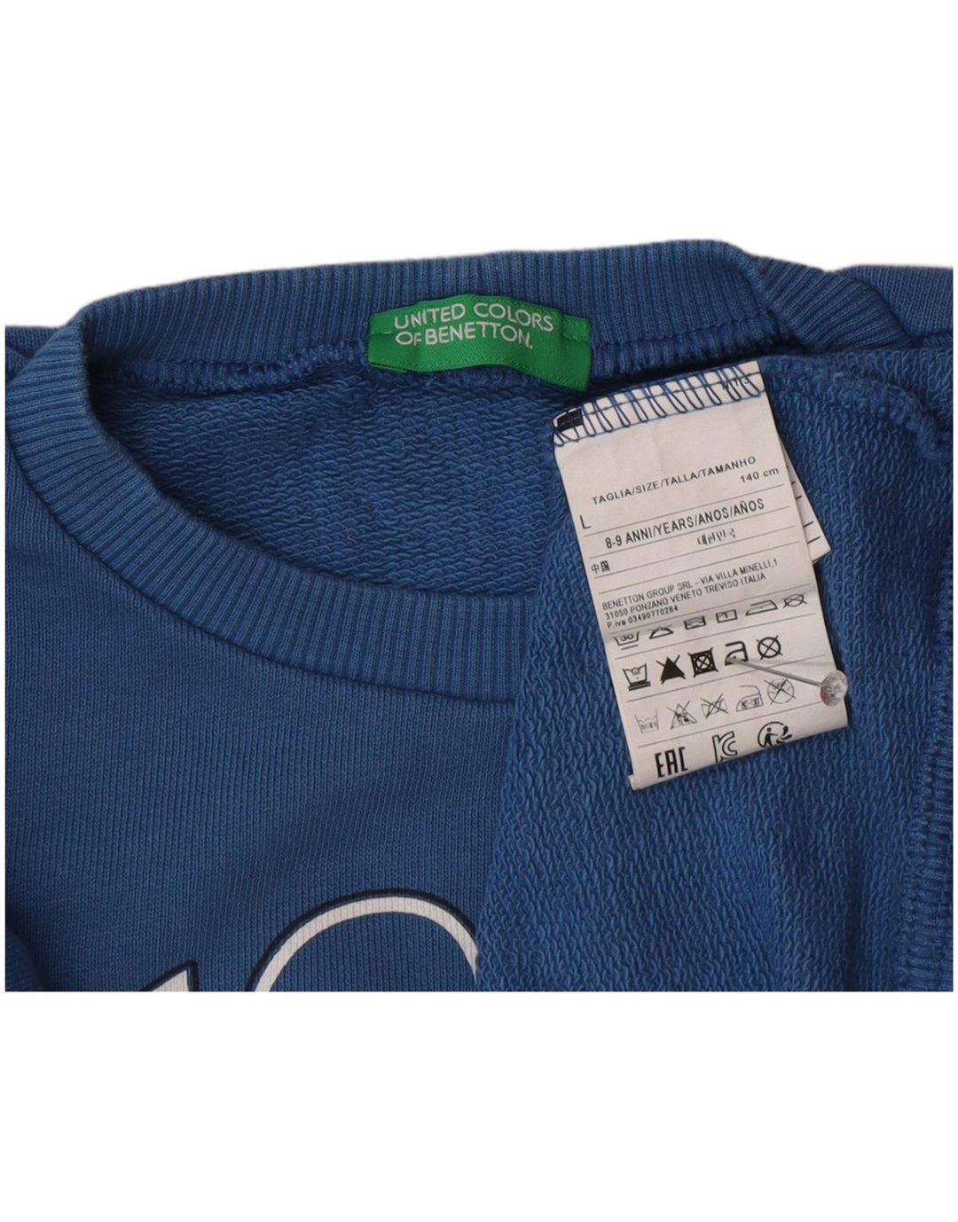 Benetton Boys Grafisk Sweatshirt Jumper 8-9 år Stor Blå Bomuld