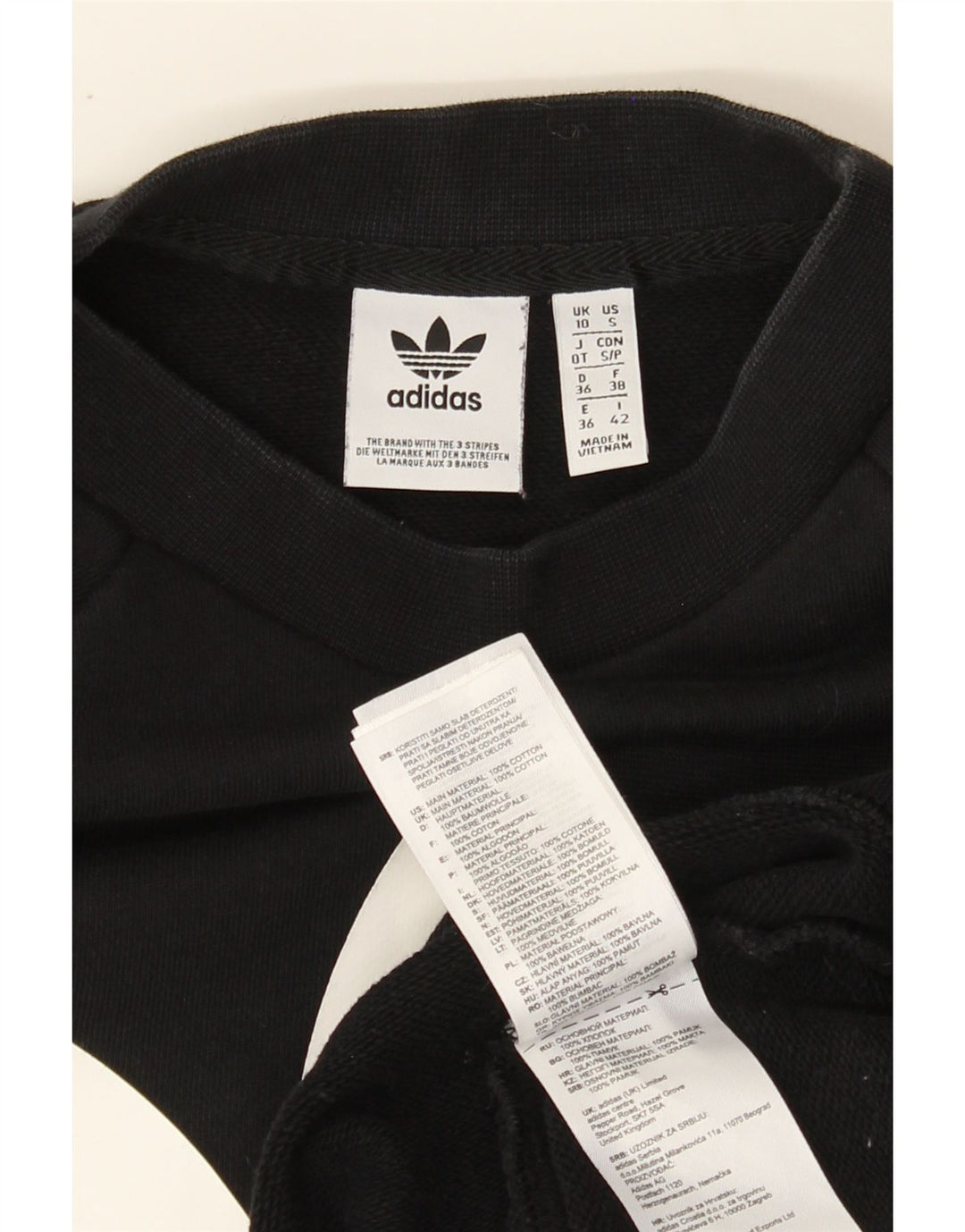 ADIDAS Womens Oversized Graphic Sweatshirt Jumper UK 10 Small Black Cotton Vintage Adidas and Second-Hand Adidas from Messina Hembry 