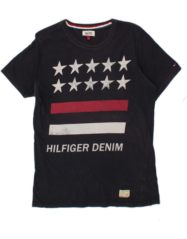 TOMMY HILFIGER Mens Graphic T-Shirt Top Large Black Cotton Vintage Tommy Hilfiger and Second-Hand Tommy Hilfiger from Messina Hembry 