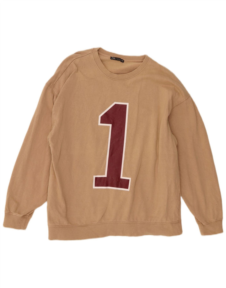 Zara Herre grafisk sweatshirt Jumper Medium Beige Bomuld