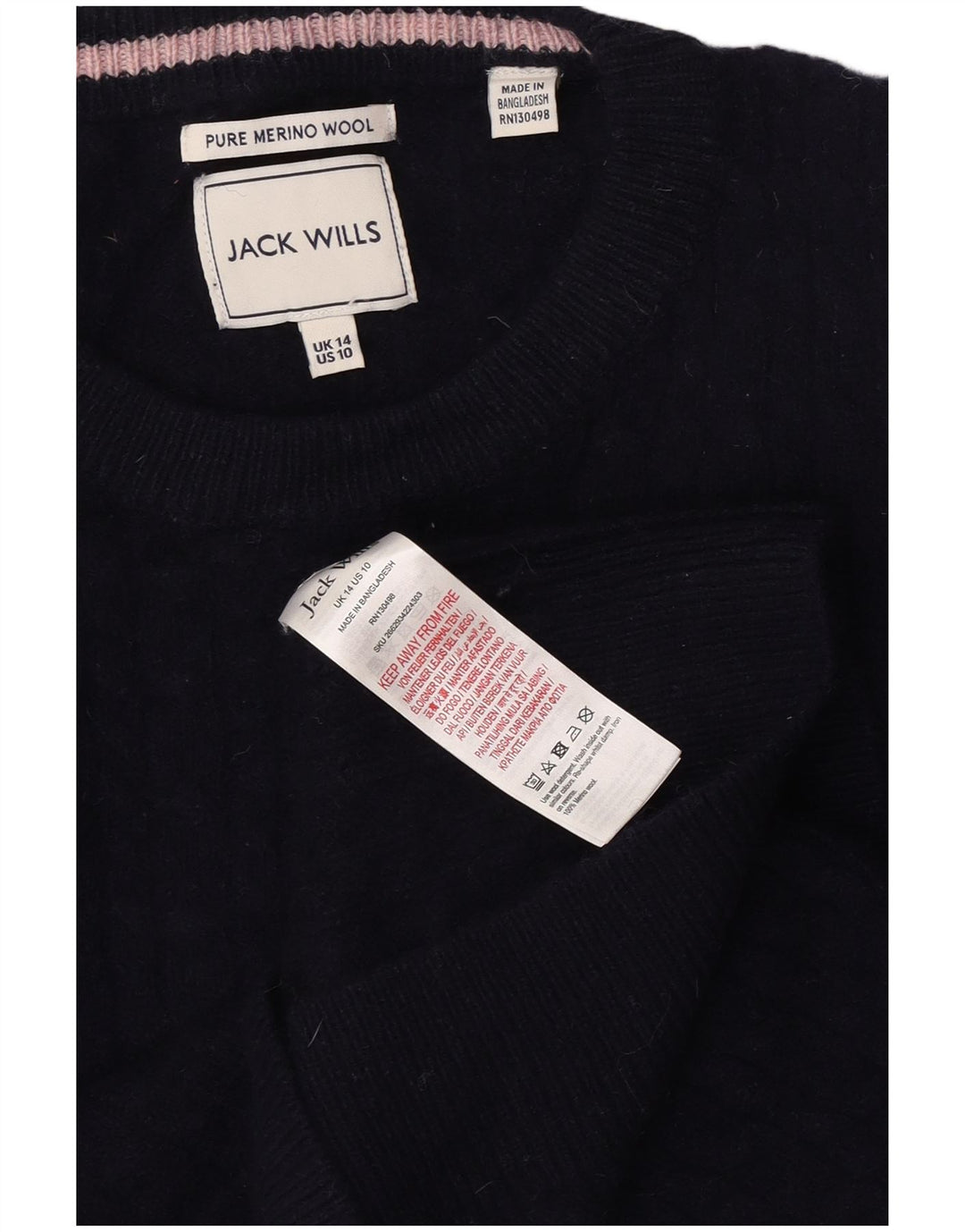 Jack Wills Dame Crew Neck Jumper Sweater UK 14 Large Navy Blue