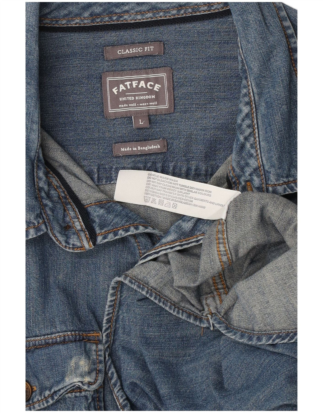 Fat Face Herre Classic Fit Denim Shirt Stor Blå Bomuld