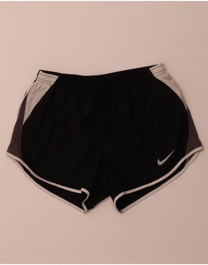 NIKE Dri Fit sportsshorts til kvinder UK 8 Small Black Colourblock Polyester