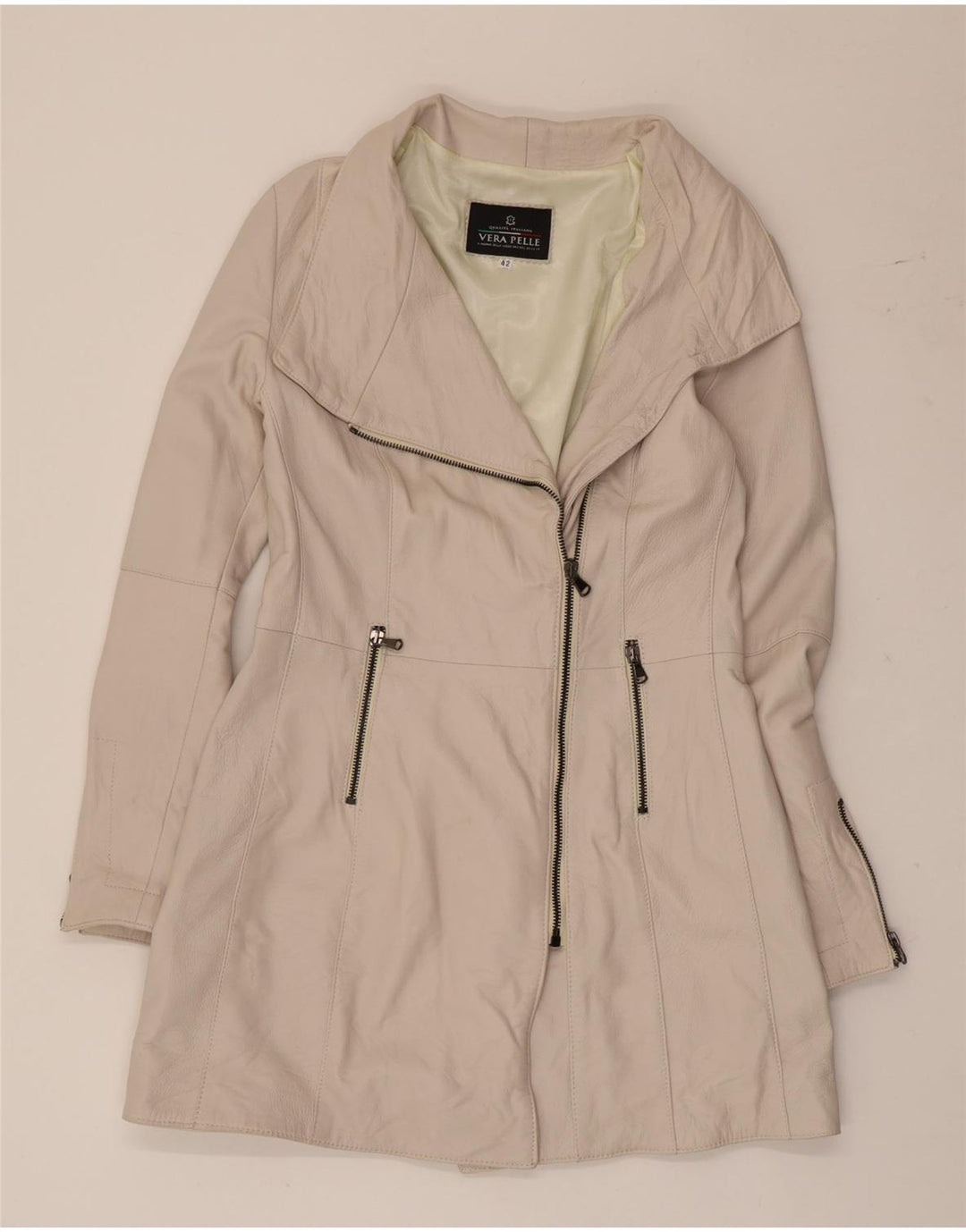 Vintage læderfrakke til kvinder IT 42 Medium Off White Læder