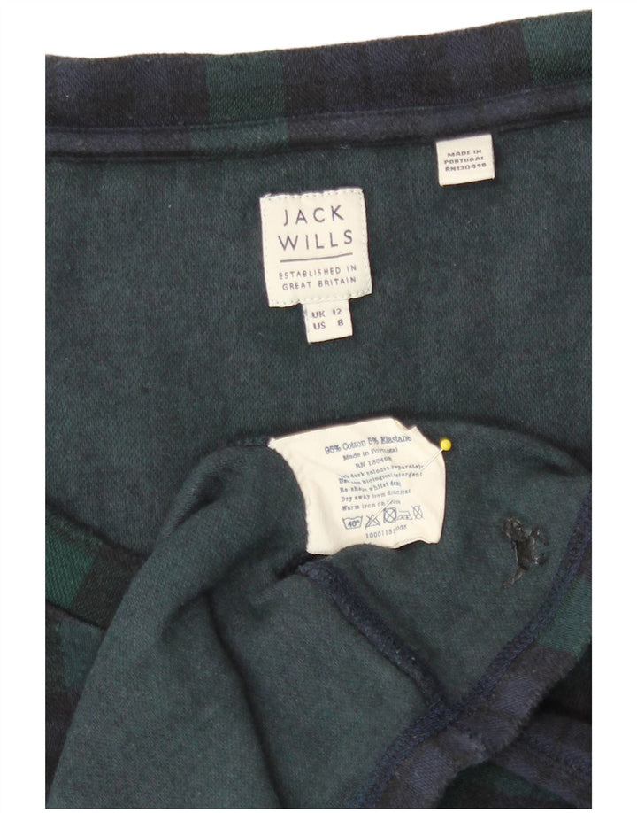 Jack Wills Dame Top Langærmet UK 12 Medium Grøn Ternet Bomuld