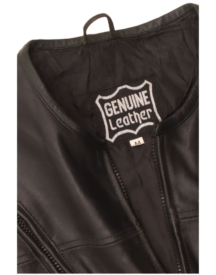 Vintage Herre Læder Gilet UK 38 Medium Sort Læder