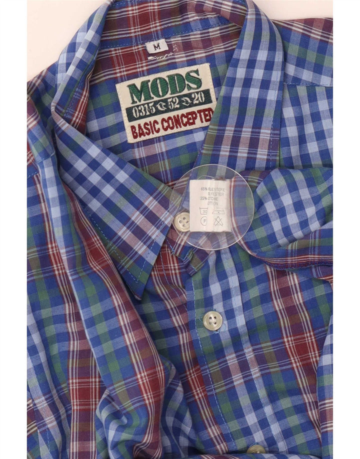 Vintage herreskjorte mellemblå ternet polyester
