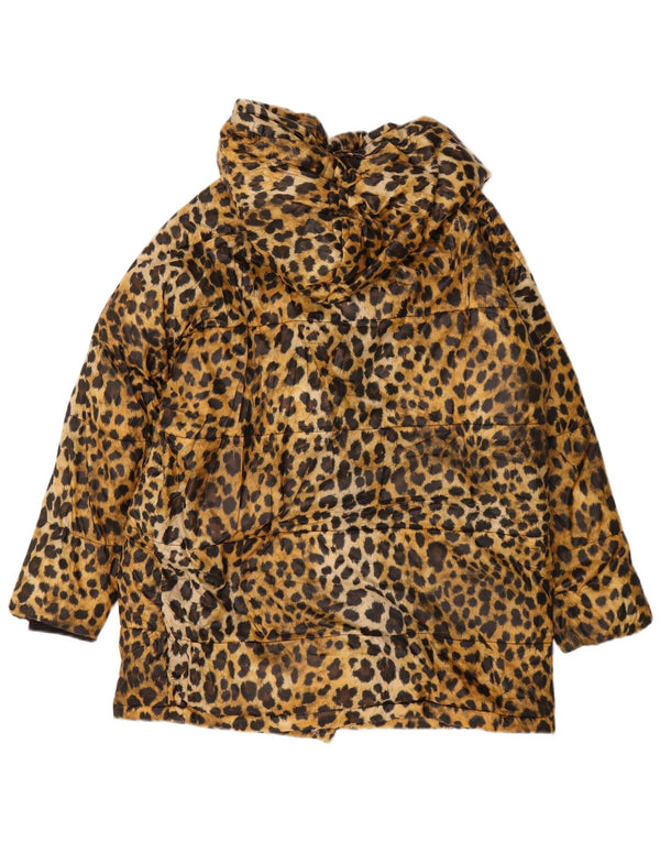Zara Dame Hætte Oversized Polstret Frakke UK 6 XS Brown Animal Print