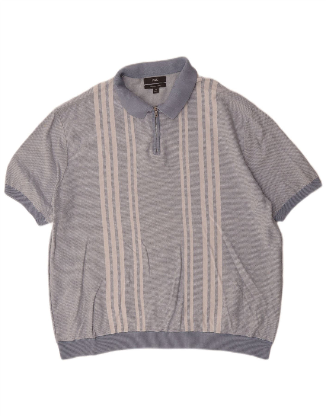 Marks & Spencer herre poloshirt 2XL blå stribet bomuld