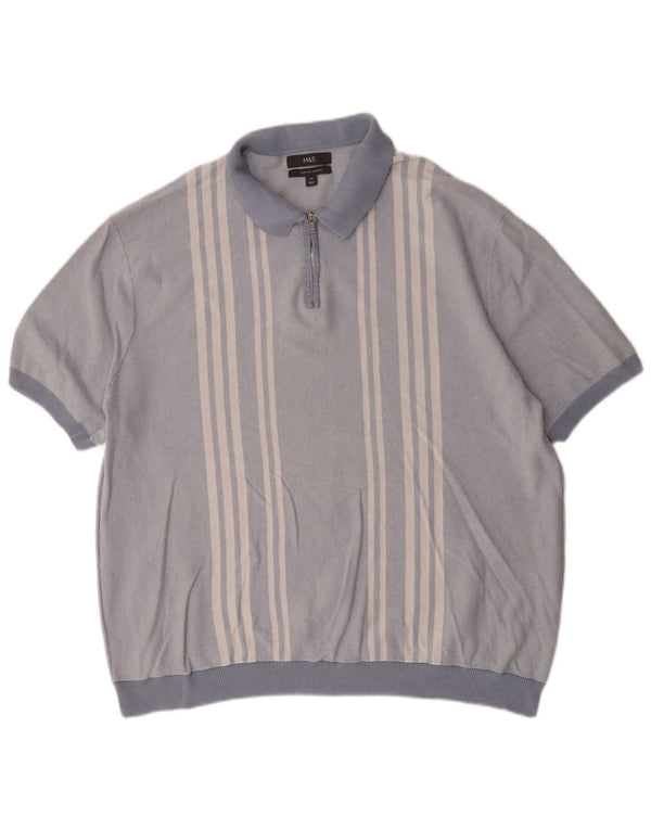 Marks & Spencer herre poloshirt 2XL blå stribet bomuld
